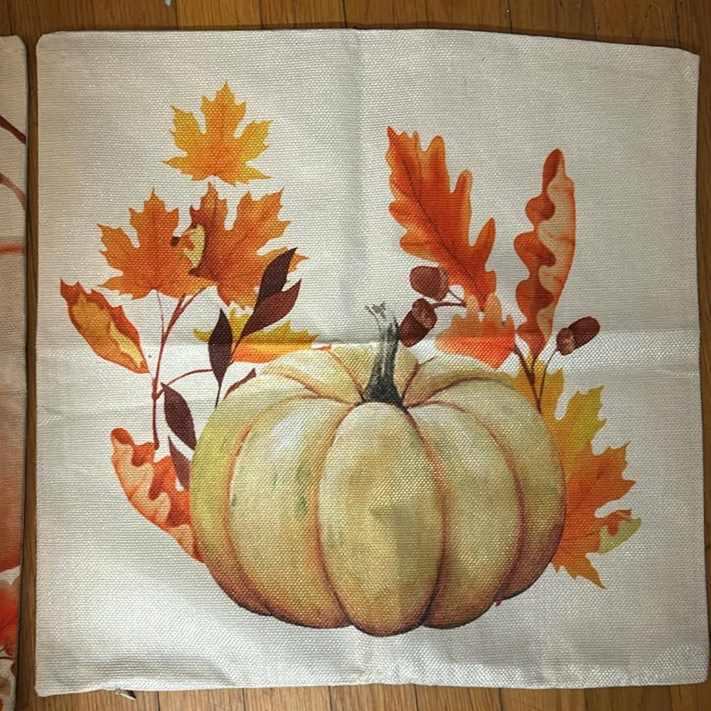 2-pumpkin in fall leaves 2-burnt, orange pillow cover, 18 x 18, tan and orange,
